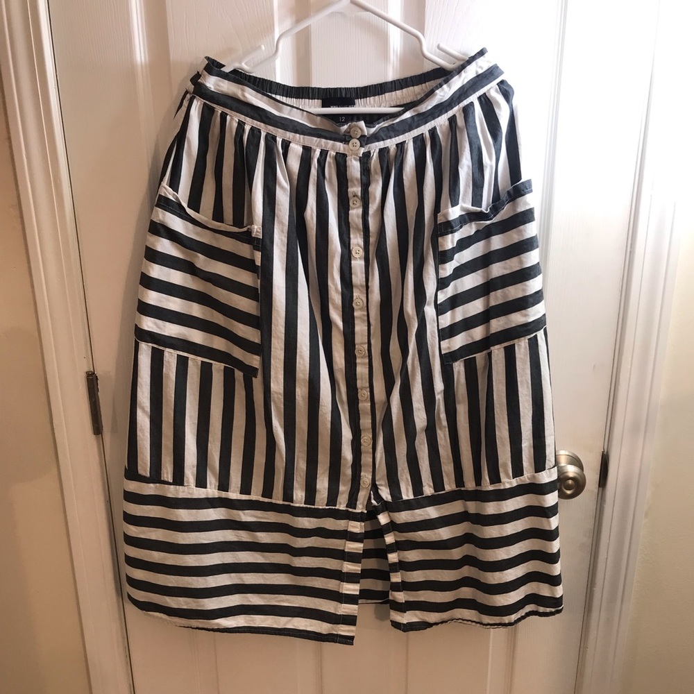 Who What Wear Grey/White striped Midi Skirt